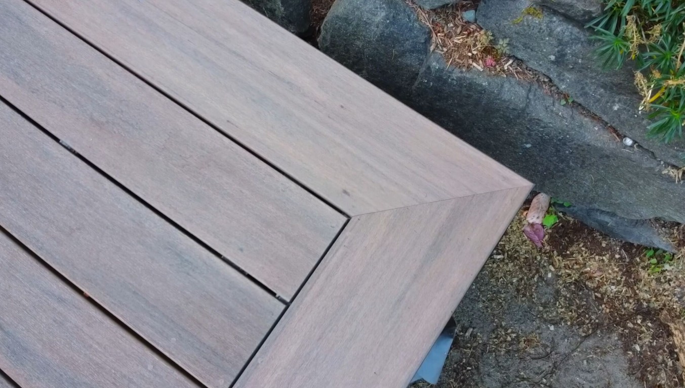 Close-up detail of durable composite deck corner installation